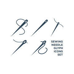Sewing needle with thread icons set. Tailoring symbol needle stitch vector isolated illustration.