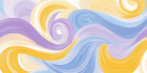 Obraz premium A non-seamless background of swirling waves in sunshine yellow, lilac, and chambray blue, creating an energetic yet calming effect.