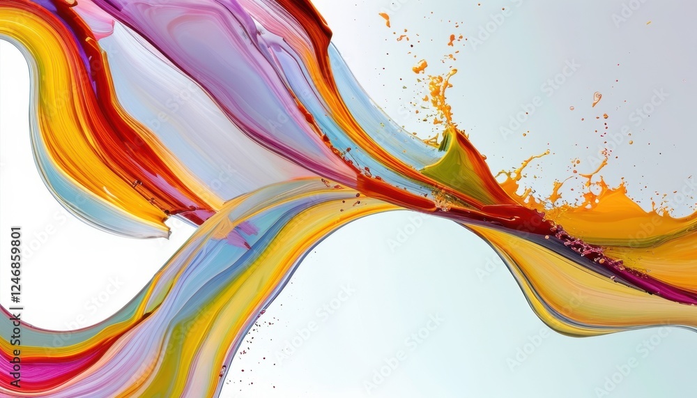 Poster colorful abstract brush strokes on white background with dynamic swirls and splashes