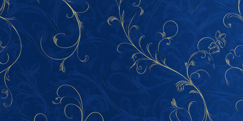 A rich royal blue background with delicate abstract patterns of floral vines and soft lines. This elegant design is ideal for fashion branding, high-end product packaging, or upscale event invitations