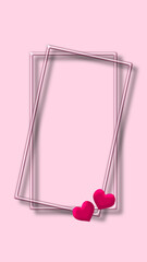 9:16 Double Rectangular Pink Frame Background with Hearts &ndash; Romantic Design