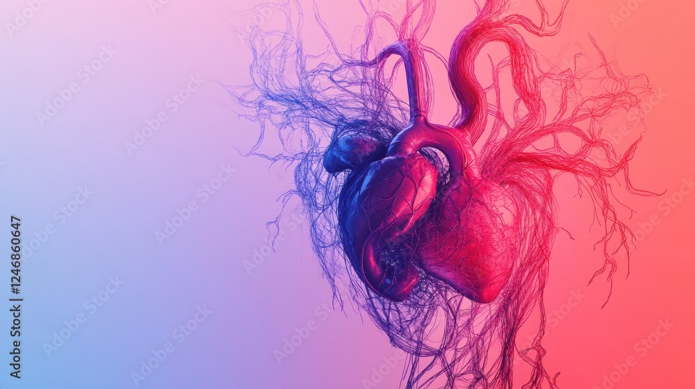 Poster Visual representation of the circulatory system highlighting veins, arteries, and the heart in detailed anatomical view. Generative AI