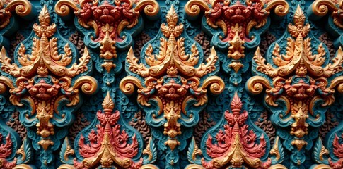 Obraz premium Temple pagoda pattern with intricate carvings and ornate details , patterns, temple, toile