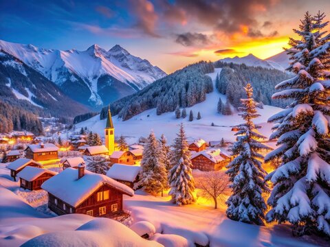 High-resolution photography captures Klosters' snowy Alps; deep depth of field reveals a breathtaking winter scene.