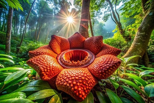 Majestic Rafflesia Blooming Top View, Borneo Jungle, Malaysia - Stock Photo