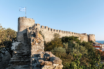 Kavala city Greece, 12.8.24 Panoramic view of from the Byzantine fortress or castle, near Panagia church, sunset colors © Eleni Saitanidi
