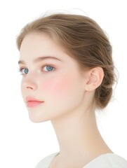Elegant Young Woman with Soft Makeup and Natural Glow