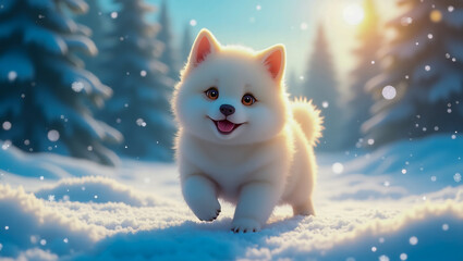 AI-generated images of a storybook character 3D animation-style cute, playful baby Puppy