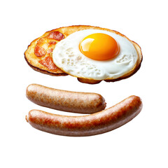 Delicious Breakfast Fried Egg, Sausages, and Pizza Toast