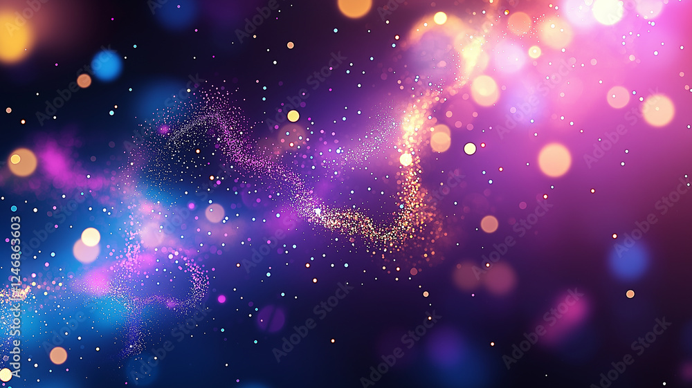 Poster colorful abstract background with glowing particles and light effects, creating dreamy atmosphere. p
