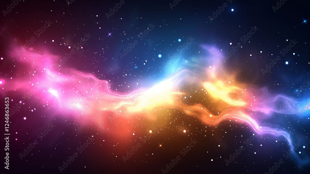 Poster colorful abstract background with vibrant lights and cosmic particles, creating dreamy atmosphere. p
