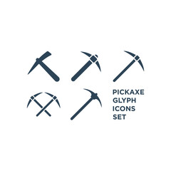 Mining pickaxe, vector icons set. Mining cryptocurrency symbol illustration.