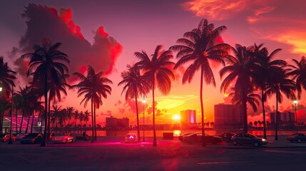 Obraz premium sunset at the beach, close up of a beach with palms