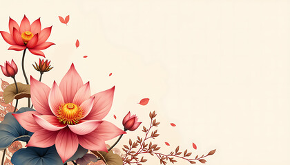 Fototapeta premium Lotus flowers blooming against a soft beige background