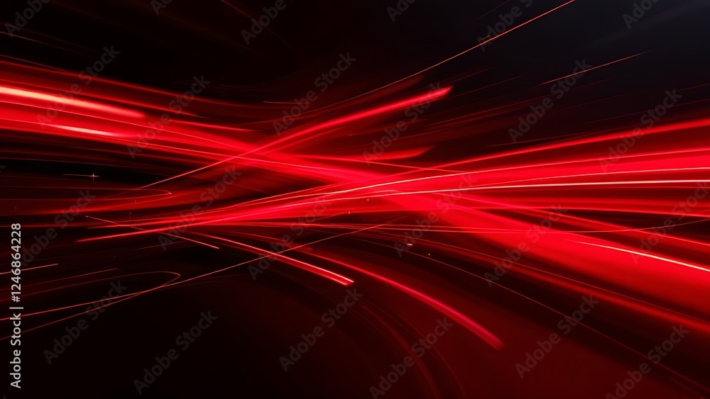 Poster red speed light horizontal straight line on black background. realistic vector illustration of abstr