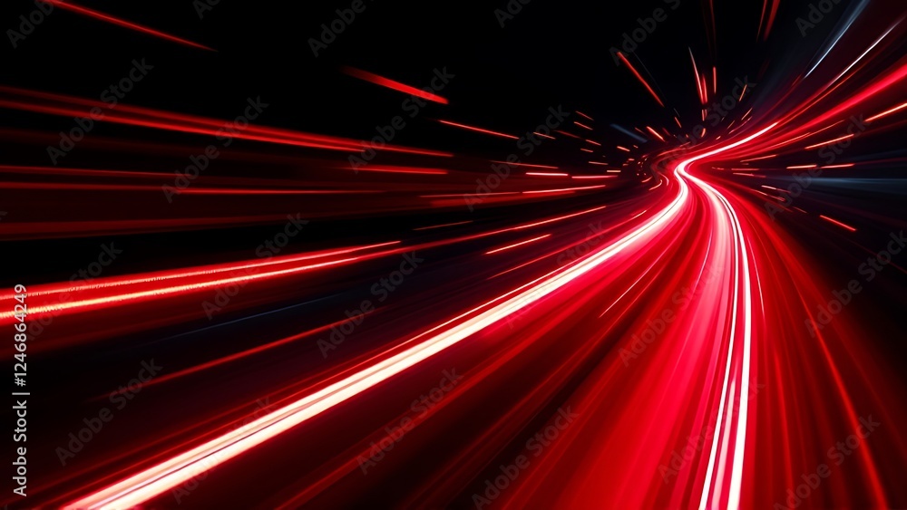 Poster red speed light horizontal straight line on black background. realistic vector illustration of abstr