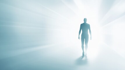 Fototapeta premium A silhouette approaching a bright light.