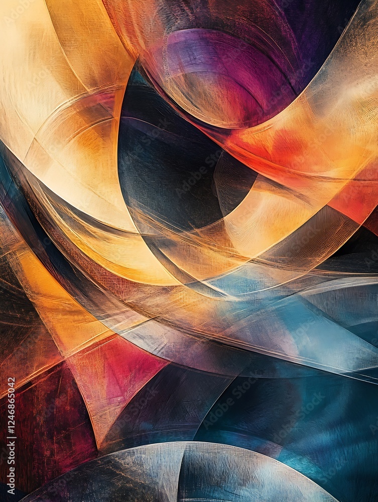 Poster abstract colorful geometric art with overlapping shapes creating dynamic visual impact : generative 
