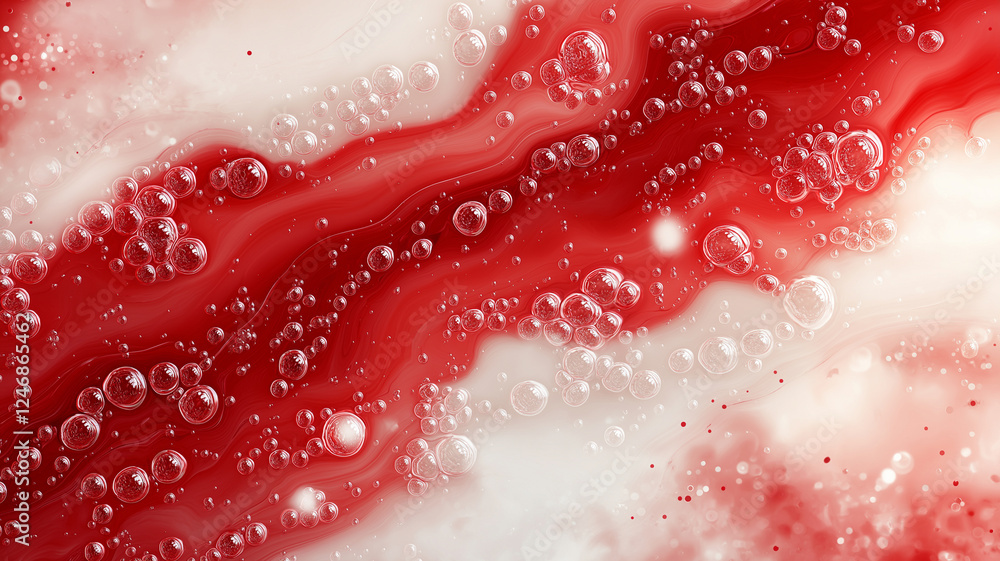Poster abstract red liquid texture with bubbles creates dynamic and vibrant background. swirling patterns e