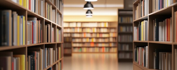 A tranquil library with lined bookshelves.