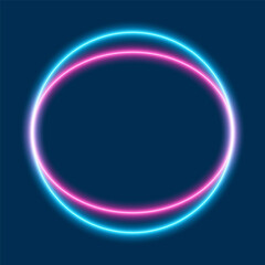 Blue and pink neon circle frame, neon round sign on dark background, vector illustration.