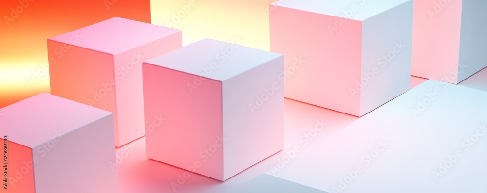 Poster abstract colorful cubes on a soft gradient.