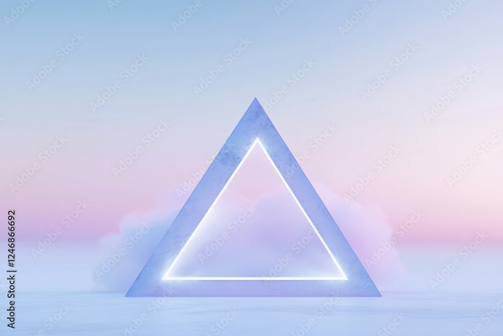 Poster surreal depiction of two opposing triangles interlocking at edges illuminated by soft gradient light