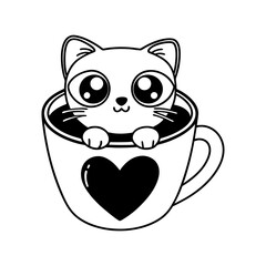 Cute Cat in Coffee Cup Vector Design Illustration