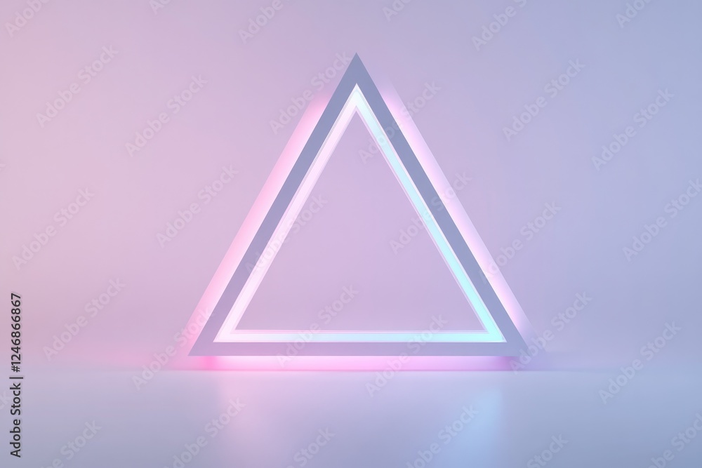 Poster surreal depiction of two opposing triangles interlocking at edges illuminated by soft gradient light