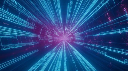 Obraz premium Abstract digital tunnel with glowing patterns.