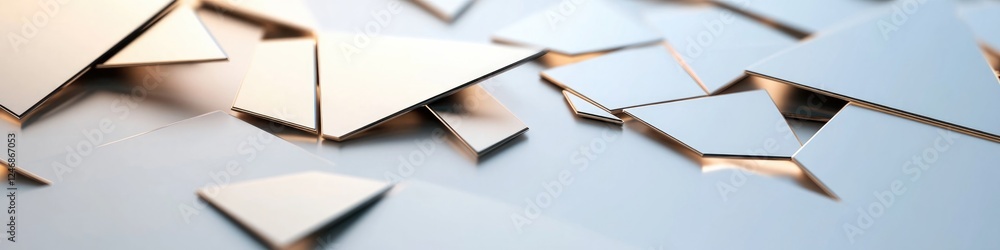 Poster surreal design of abstract triangles interlocking in chaotic pattern creating dynamic reflections an