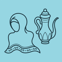 cute islamic muslim holiday thing and decorations lineart outline