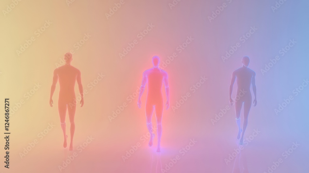 Poster abstract figures in colorful gradient background.
