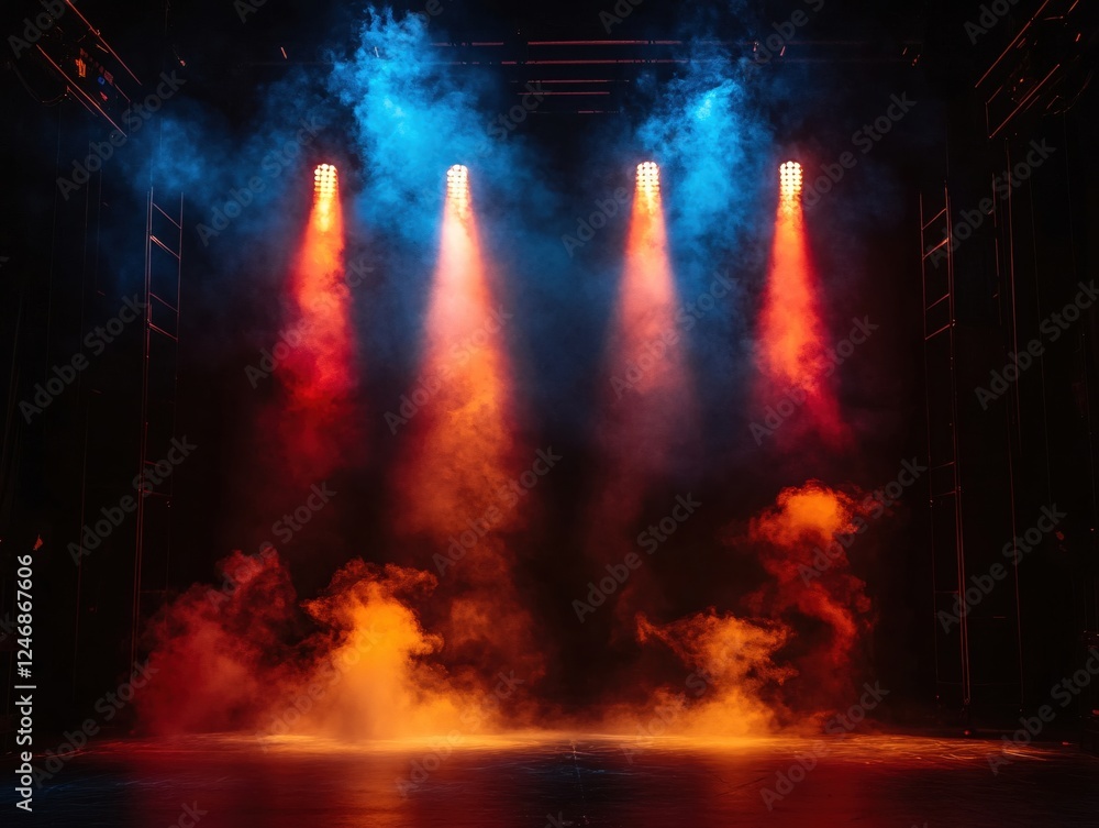 Poster dramatic stage lights with vibrant smoke creating a dynamic and atmospheric visual experience