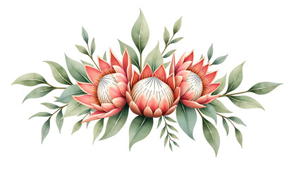 Fototapeta premium Floral arrangement with pink lotus flowers and green leaves