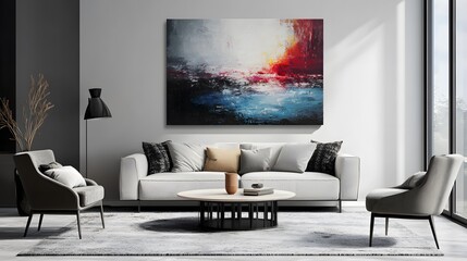 Modern Living Room with Abstract Art and Elegant Furnishings