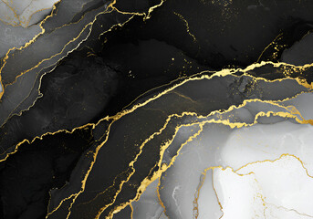 Fototapeta premium Luxurious Black and Gold Marble Texture Background with Elegant Veins. Perfect for high-end branding, modern website designs, sophisticated invitations, digital wallpapers, and decorative art prints.