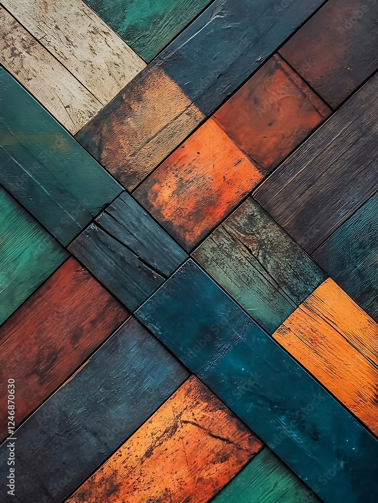 Poster Colorful Wooden Texture with Geometric Patterns Creating an Artistic and Modern Aesthetic Design : Generative AI