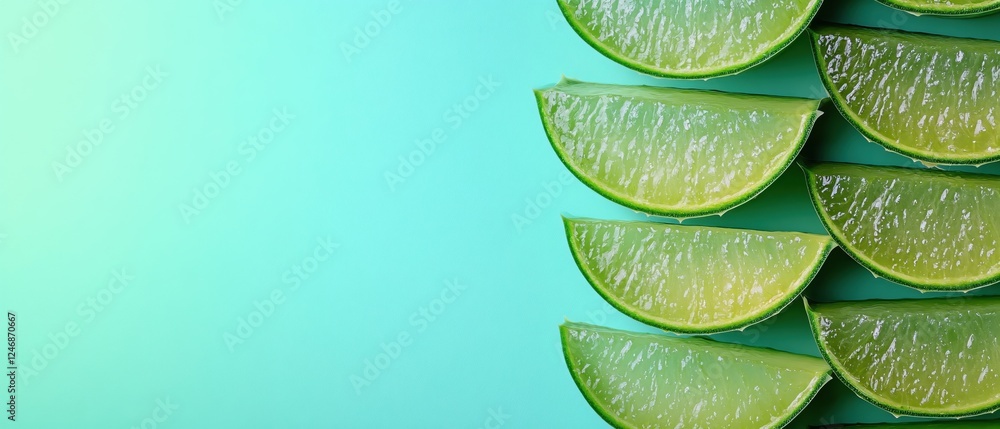 Aufkleber fresh lime slices arranged neatly on a vibrant turquoise background creating a refreshing feel