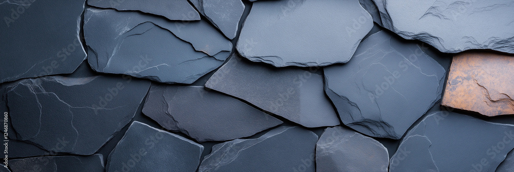 Poster dark gray slate texture background with various rock shapes and tones, creating natural and rugged a