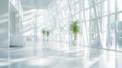 Fototapeta premium Bright modern interior with glass walls.
