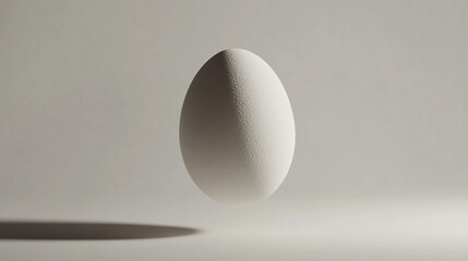 Monochrome egg sculpture positioned against minimalist backdrop, abstract artistic interpretation of organic shape and symmetry