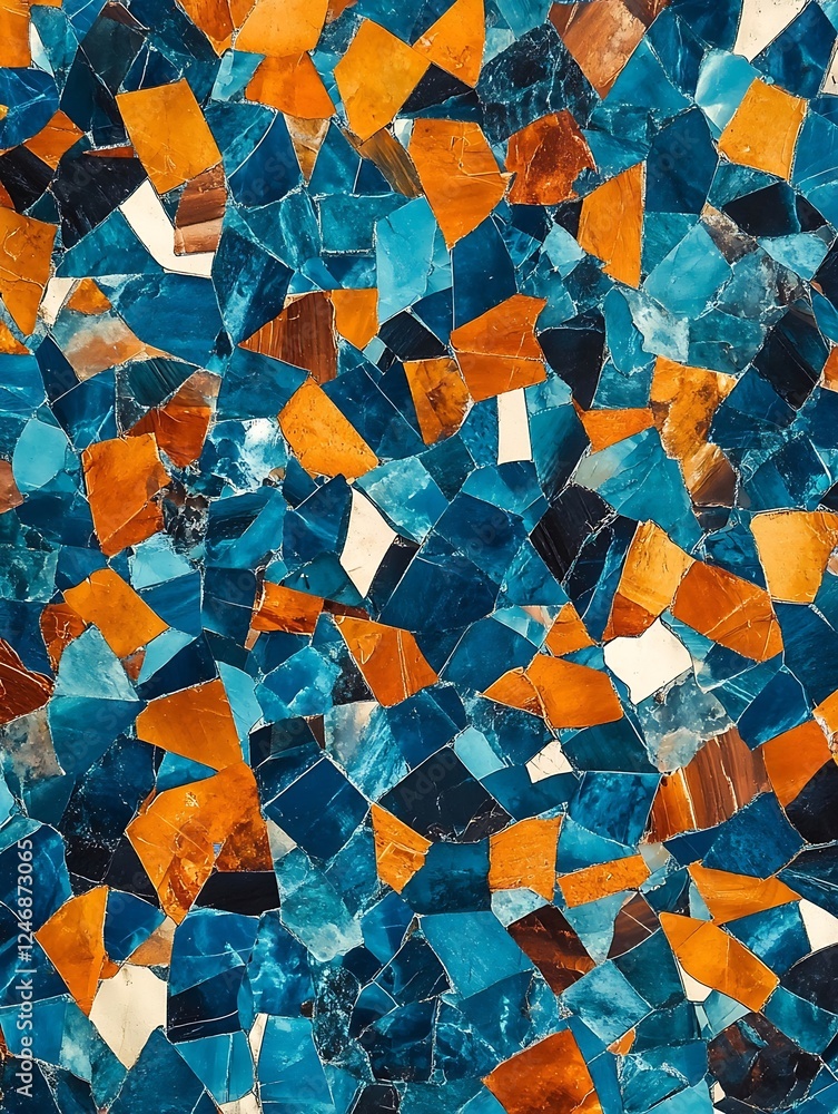 Aufkleber vibrant abstract mosaic pattern with blue and orange geometric shapes : generative ai