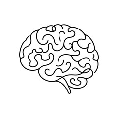 Brain continuous one line drawing. Human brain in simple linear style. Mental health concept. Vector illustration.