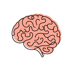 Brain continuous one line drawing. Human brain in simple linear style. Mental health concept. Vector illustration.