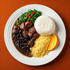 Feijoada, typical Brazilian food with black beans, pork and sausage
