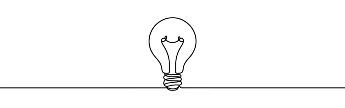 Light bulb continuous one line drawing. Lightbulb in simple linear style. Idea, brainstorm concept. Vector illustration.