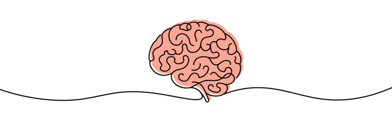 Brain continuous one line drawing. Human brain in simple linear style. Mental health concept. Vector illustration.