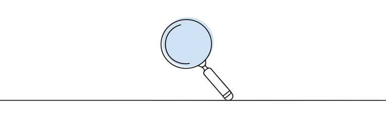 Magnifying glass continuous one line drawing. Loupe symbol in simple linear style. Search concept. Vector illustration.