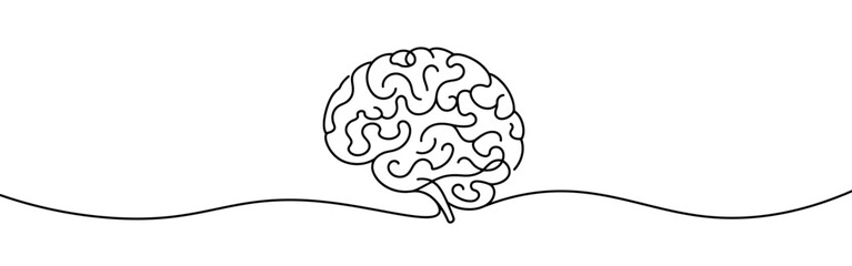Brain continuous one line drawing. Human brain in simple linear style. Mental health concept. Vector illustration.